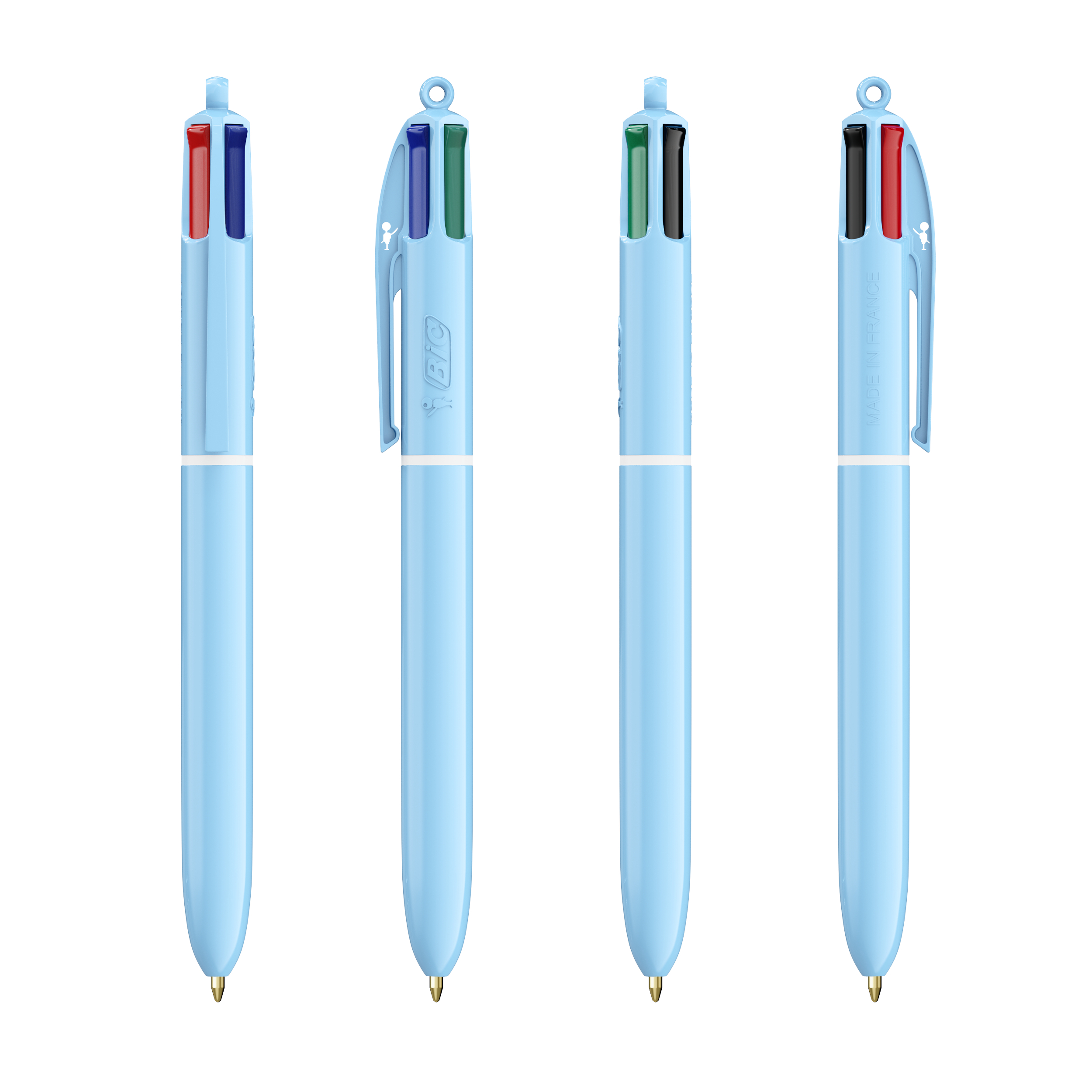 Stylo BIC® publicitaire 4 Couleurs® Pastel avec Lanyard Couleur Bleu Pastel